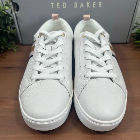 Ted Baker Women's Pink White Leather Sneakers Size 8.5 - Picture 3 of 9